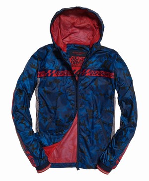 Superdry Hawk Colour Block Cagoule Férfi Kabát Kék/Camo/Piros | ZFHAD1289